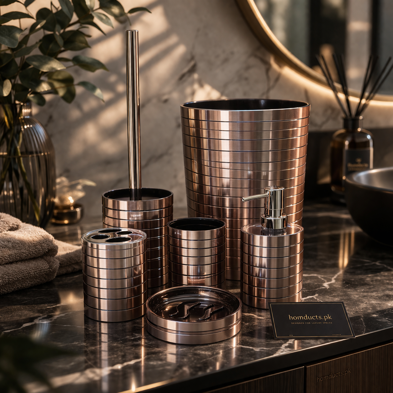 Luxury 6-Piece Bathroom Accessories Set – Modern Ribbed Vanity Organizer Collection