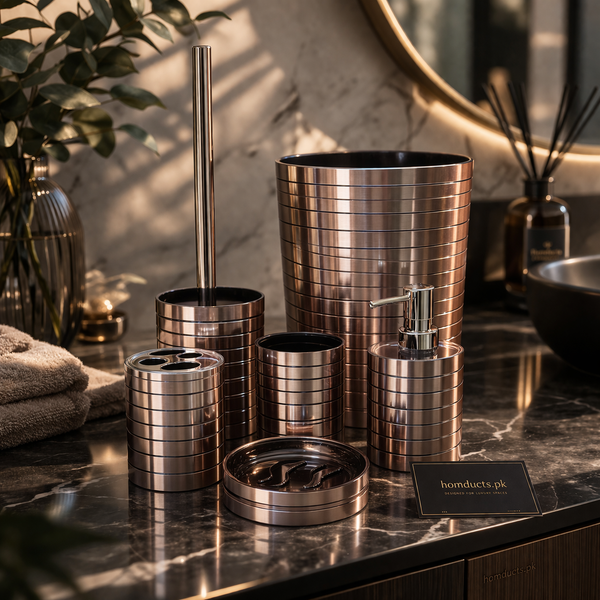 Luxury 6-Piece Bathroom Accessories Set – Modern Ribbed Vanity Organizer Collection