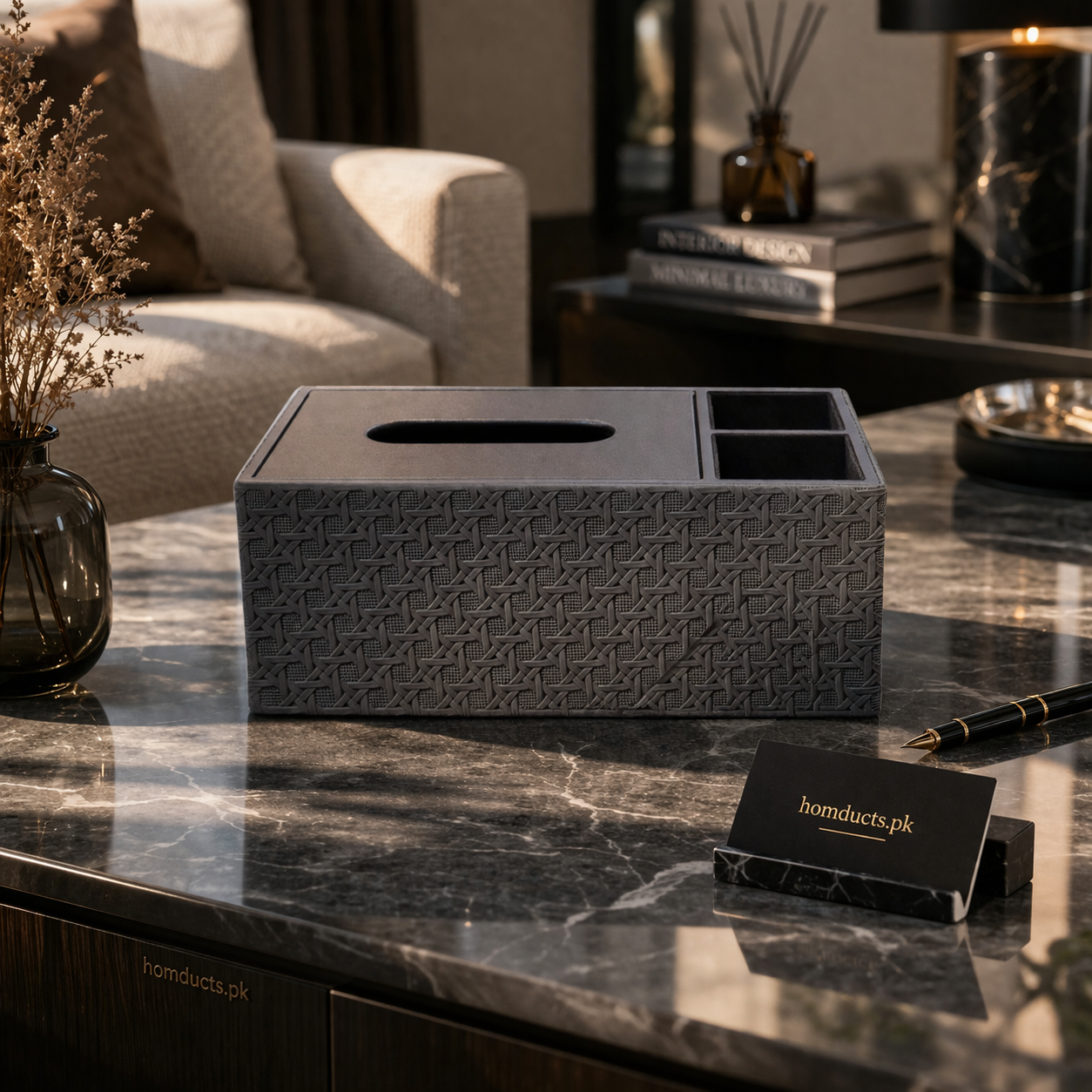 Luxury Multi-Functional Tissue Box Holder with Organizer Compartments – Elegant Desktop Storage Solution