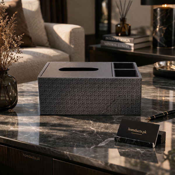 Luxury Multi-Functional Tissue Box Holder with Organizer Compartments – Elegant Desktop Storage Solution