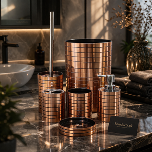 Luxury 6-Piece Bathroom Accessories Set – Modern Stripe Design Soap Dispenser, Toothbrush Holder, Tumbler & Toilet Brush Set