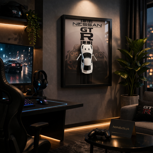 Nissan GTR Wall Frame with 3D Car Model – Luxury Gaming Room Decor