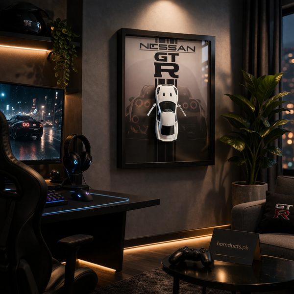 Nissan GTR Wall Frame with 3D Car Model – Luxury Gaming Room Decor