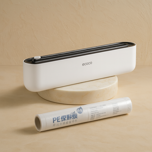 ECOCO Luxury Plastic Wrap Dispenser & Cutter – Sleek Kitchen Cling Film Organizer