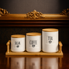 Luxury Ceramic Tea, Coffee & Sugar Canister Set with Wooden Tray