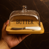 Luxury Glass Butter Dish with Bamboo Base & Serving Knife – Elegant Kitchen Butter Keeper