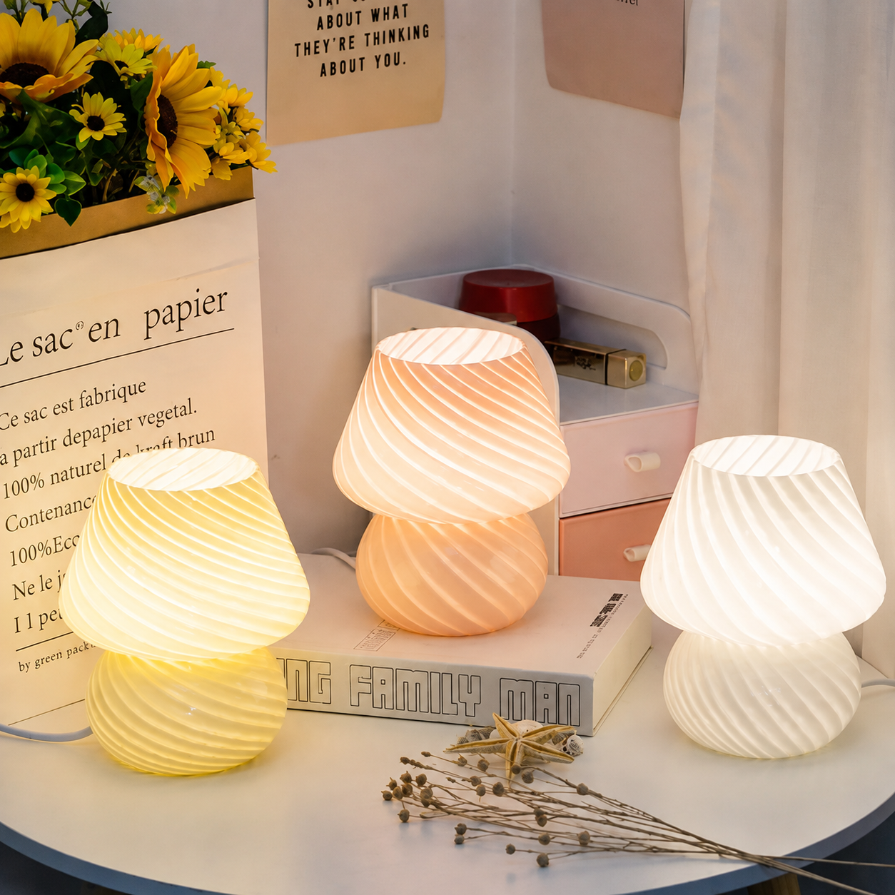 Modern Swirl LED Table Lamp – Aesthetic Mushroom Bedside Light