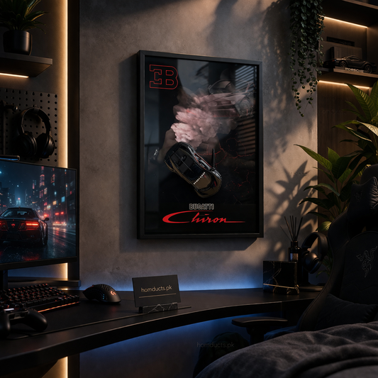Luxury 3D Bugatti Chiron Frame – Premium Shadow Box Car Wall Art for Gaming Room & Modern Decor