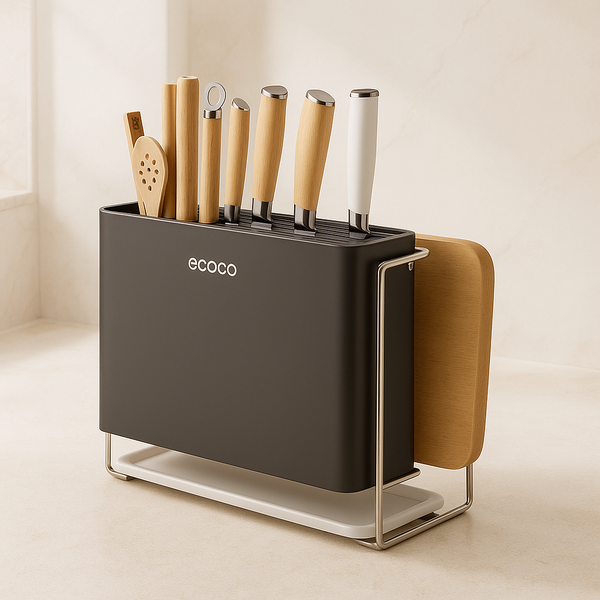 ECOCO Luxury Kitchen Knife & Utensil Holder with Cutting Board | Modern Countertop Organizer
