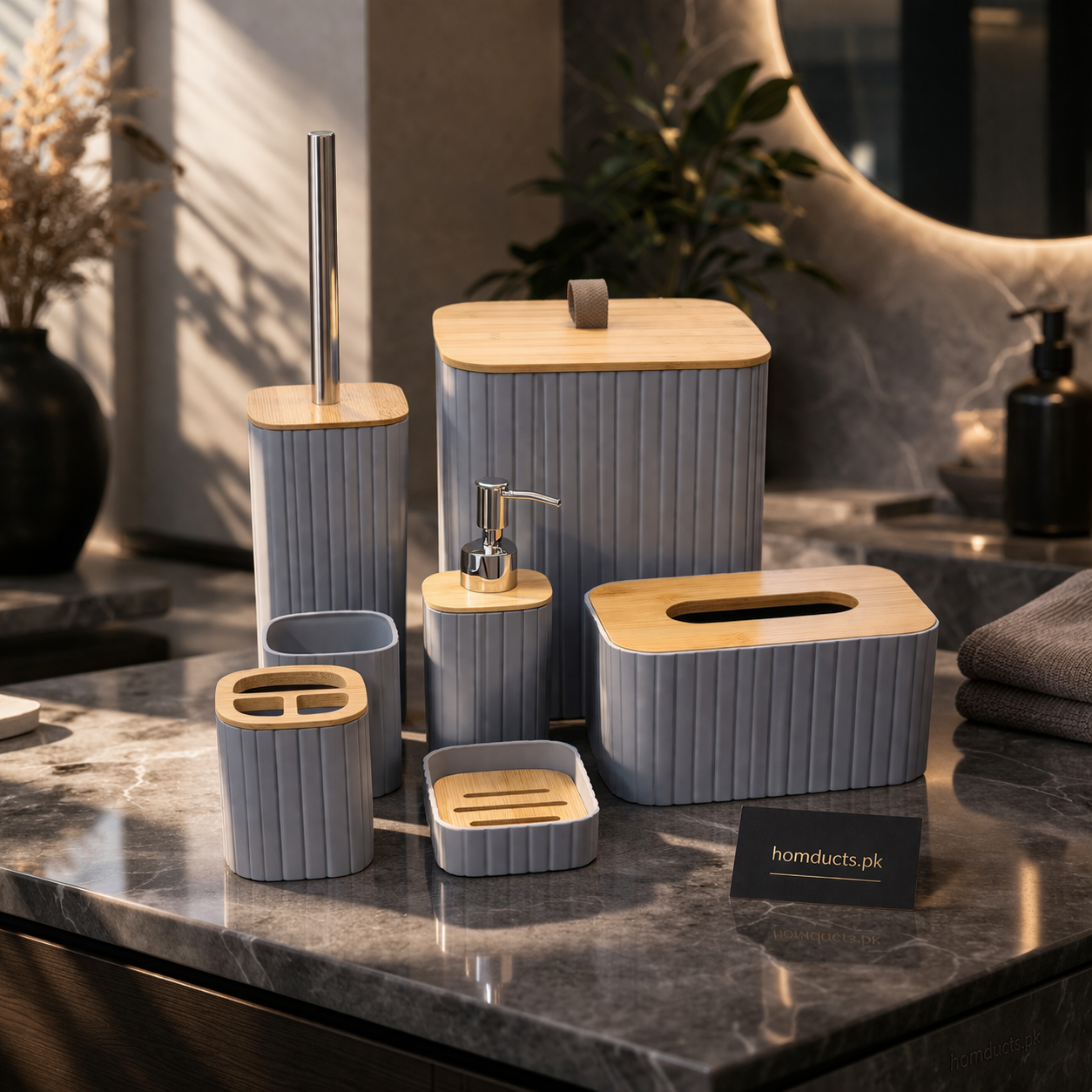 Luxury 7-Piece Bathroom Accessories Set – Premium Ribbed Design Complete Organizer Kit