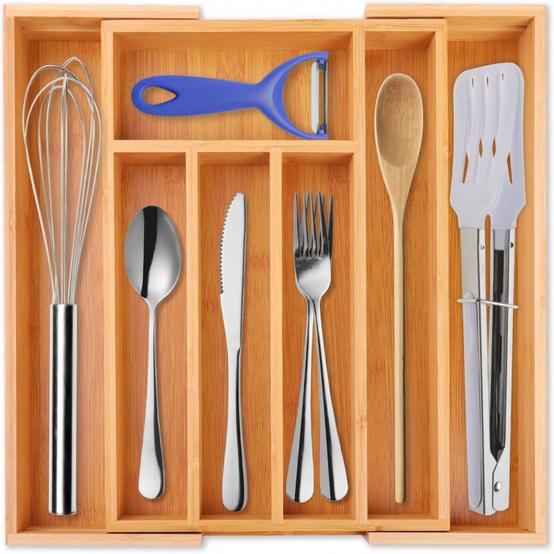 Luxury Bamboo Cutlery Organizer Drawer Tray – Adjustable Wooden Kitchen Utensil Divider