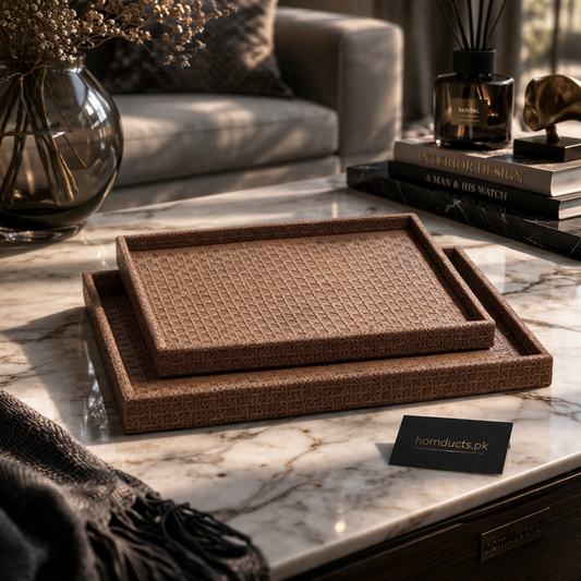 Luxury Woven Serving Tray Set – Premium Textured Organizer & Decorative Display Trays (2 Pcs Set)