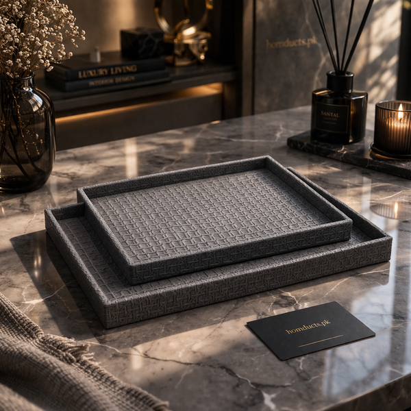 Luxury Textured Serving Tray Set – Premium 2 Pcs Decorative Organizer Trays