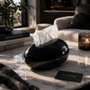 Luxury Glossy Pebble Tissue Box – Modern Black Tissue Holder for Living Room, Bedroom & Office