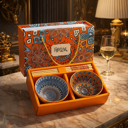 Luxury Hand-Painted Ceramic Bowl Set with Chopsticks – Premium Gift Box (2 / 4 / 6 Pieces)