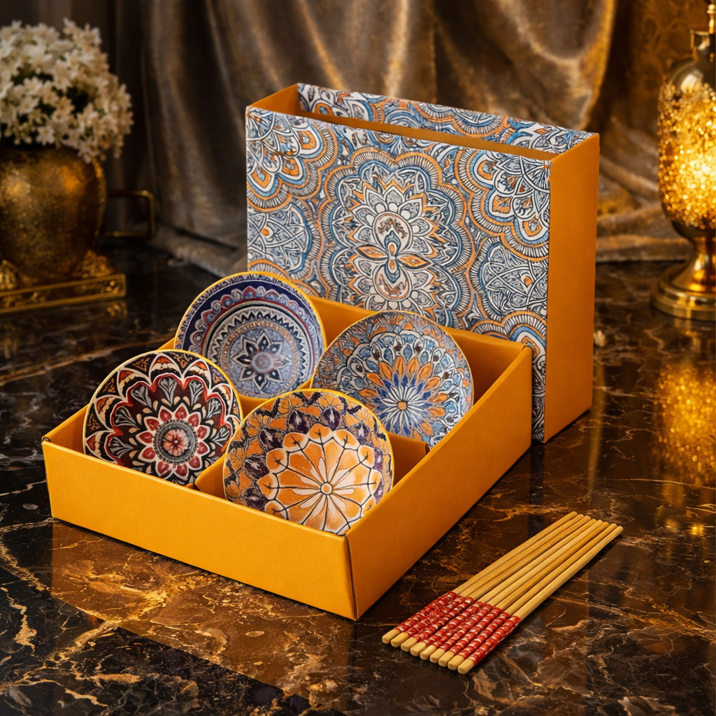 Luxury Hand-Painted Ceramic Bowl Set with Chopsticks – Premium Gift Box (2 / 4 / 6 Pieces)