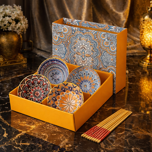 Luxury Hand-Painted Ceramic Bowl Set with Chopsticks – Premium Gift Box (2 / 4 / 6 Pieces)