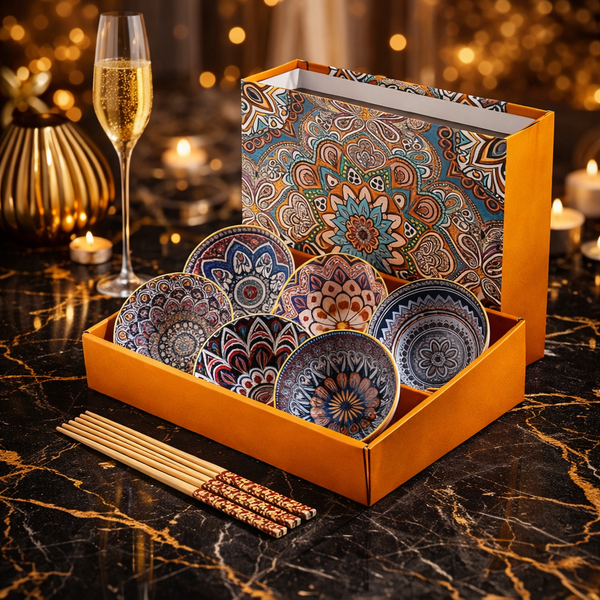 Luxury Hand-Painted Ceramic Bowl Set with Chopsticks – Premium Gift Box (2 / 4 / 6 Pieces)