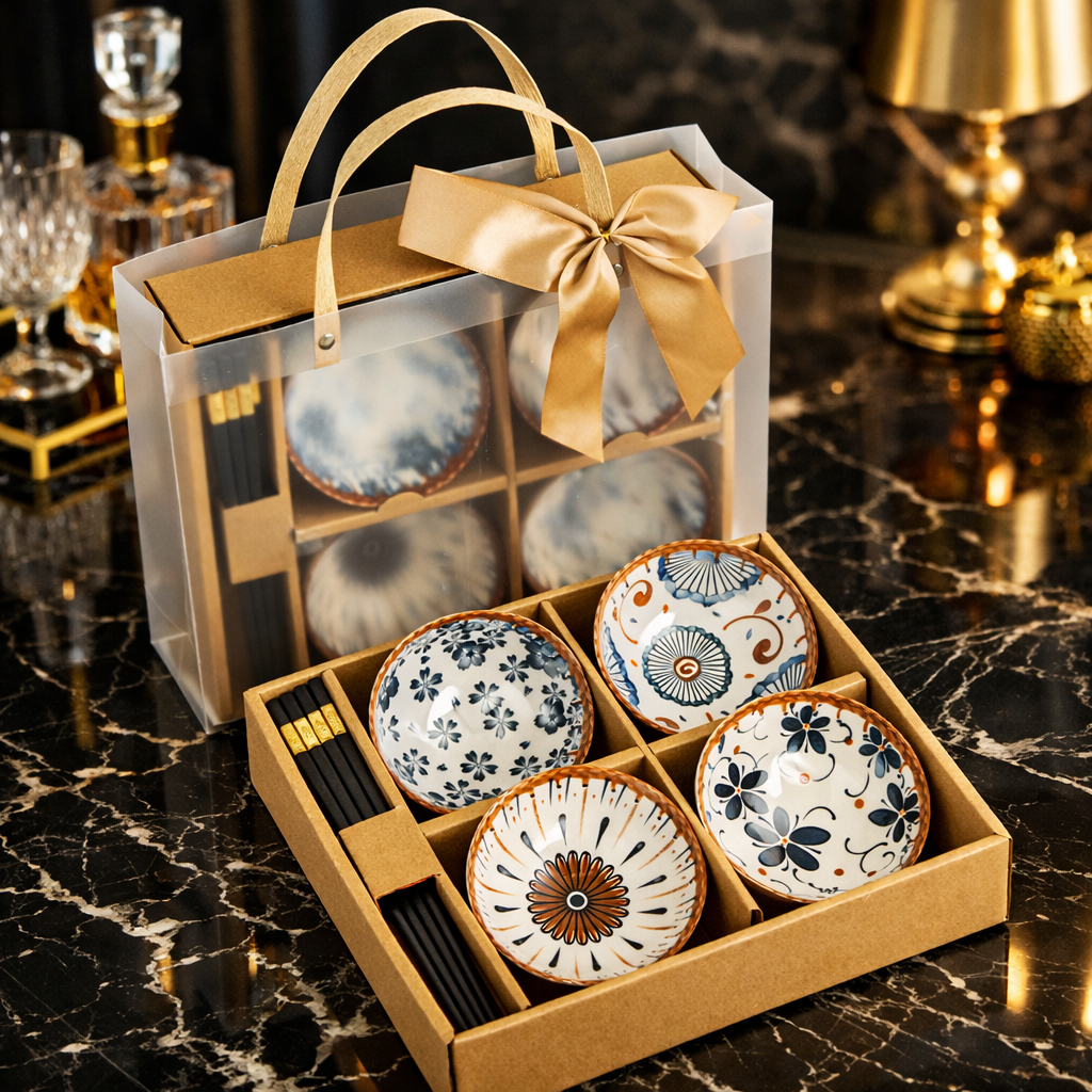 Luxury Japanese Ceramic Bowl & Chopsticks Gift Set (2 / 4 / 6 Pieces)