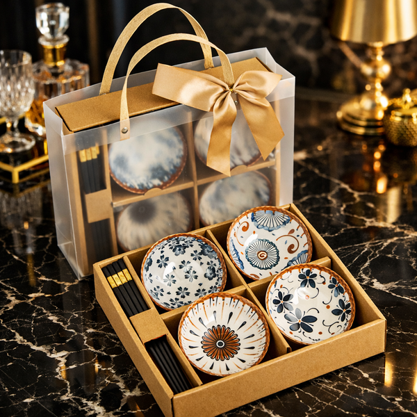 Luxury Japanese Ceramic Bowl & Chopsticks Gift Set (2 / 4 / 6 Pieces)