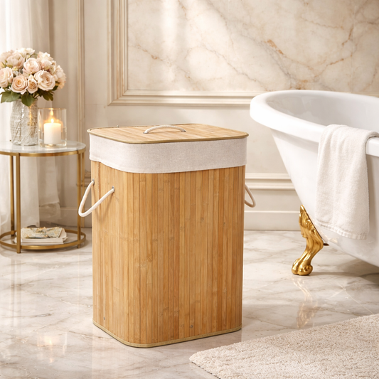 Luxury Bamboo Laundry Hamper with Lid – Premium Wooden Clothes Storage Basket