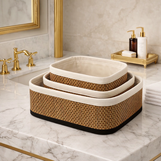 Luxury Woven Storage Basket Set (3-Piece) | Premium Fabric-Lined Organizer