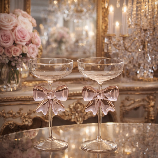 Luxury Pink Bow Coupe Glass – Elegant Dessert & Cocktail Glass (1 Piece)