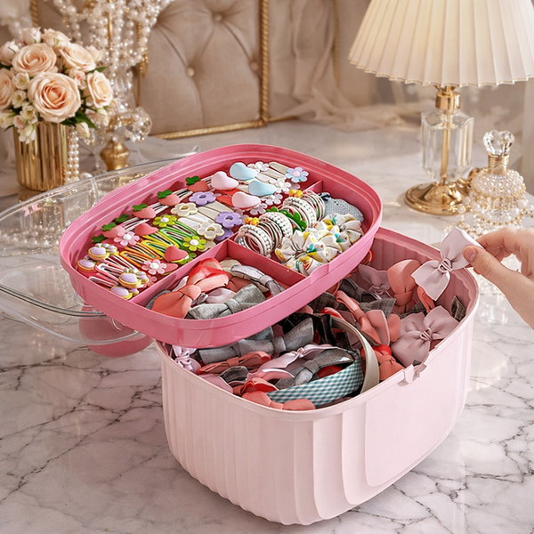 Cute Storage Box with Handle and Bow – Multi-Purpose Organizer Case for Kids Accessories, Toys & Hair Clips