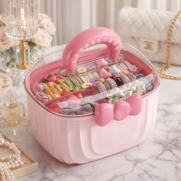 Cute Storage Box with Handle and Bow – Multi-Purpose Organizer Case for Kids Accessories, Toys & Hair Clips