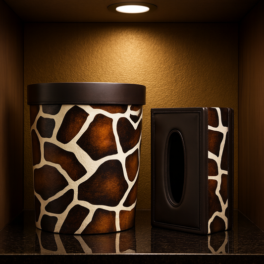Luxury Giraffe Print Bathroom Accessory Set – Premium Tissue Box Cover & Waste Bin
