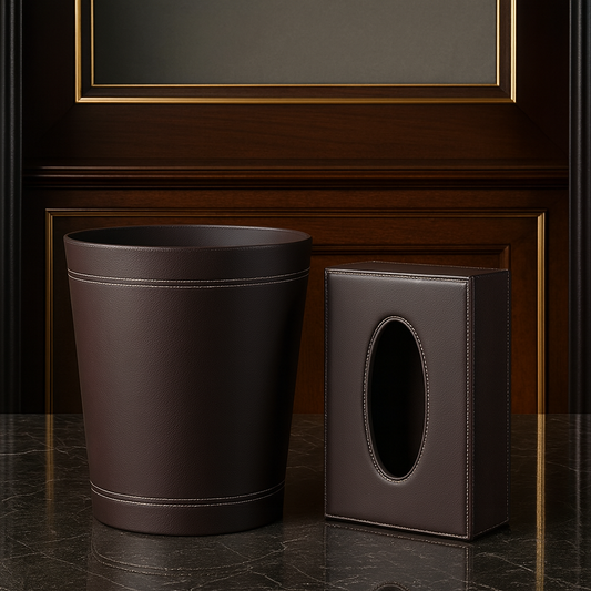 Luxury Leather Bathroom Trash Bin & Tissue Box Set