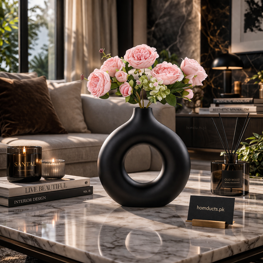 Modern Donut Shape Decorative Flower Vase – Elegant Minimalist Table Centerpiece (High Quality)
