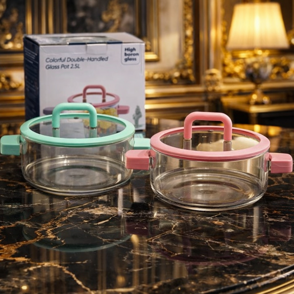 Luxury Heat-Resistant Borosilicate Glass Cooking Pot with Lid & Double Handles (1.8L)