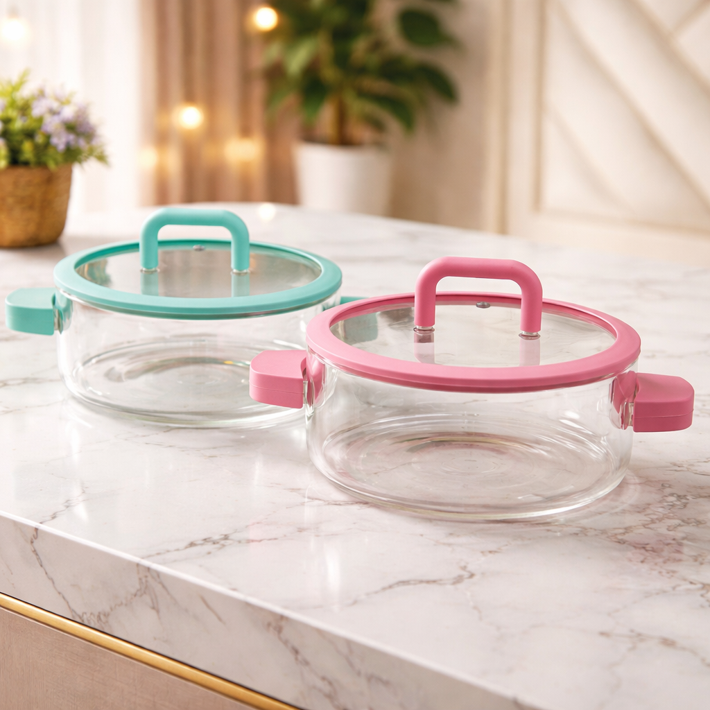 Luxury Heat-Resistant Borosilicate Glass Cooking Pot with Lid & Double Handles (1.8L)