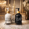 Luxury Ceramic Soap & Lotion Dispenser Set with Metal Stand – Modern Bathroom Counter Organizer