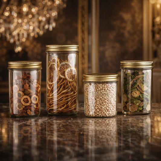 Luxury Airtight Glass Storage Jars Set (4-Piece) with Golden Metal Lids – Premium Kitchen Organizer