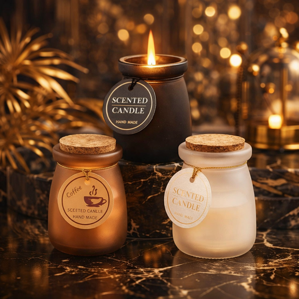 Luxury Frosted Glass Scented Candle with Cork Lid – Premium Home Fragrance (1 Pc)