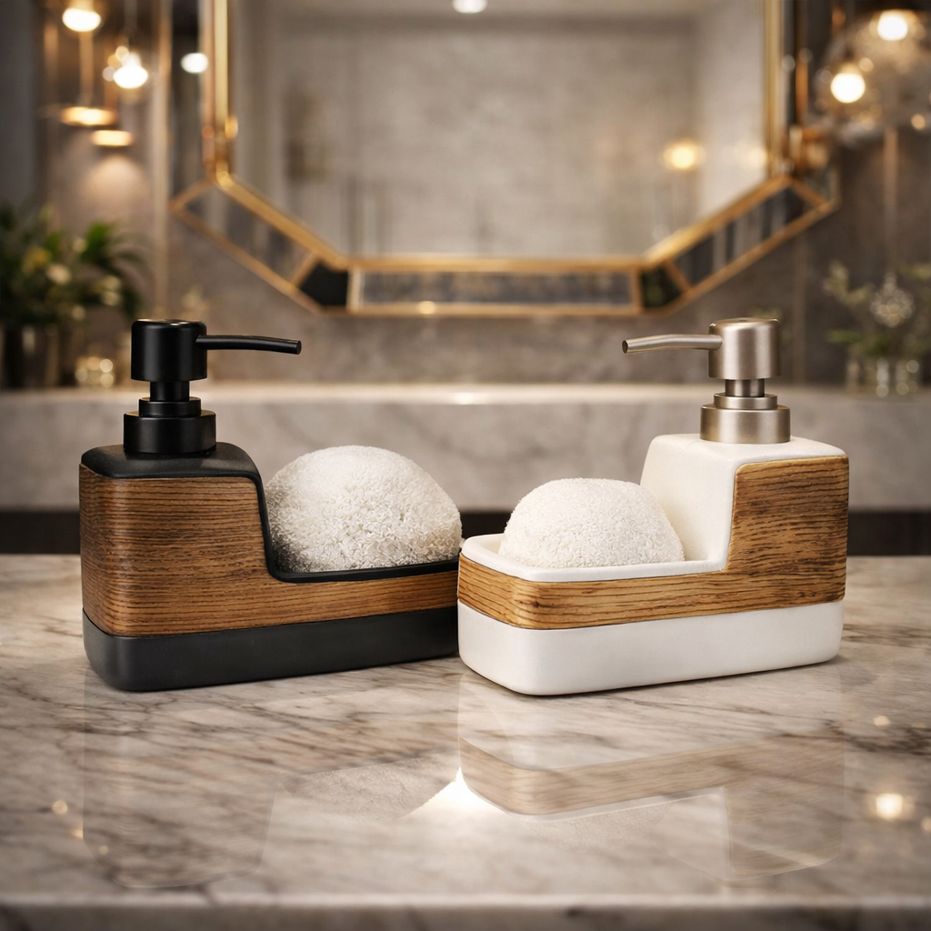 Luxury Ceramic Soap Dispenser with Sponge Holder – Modern Kitchen & Bathroom Organizer
