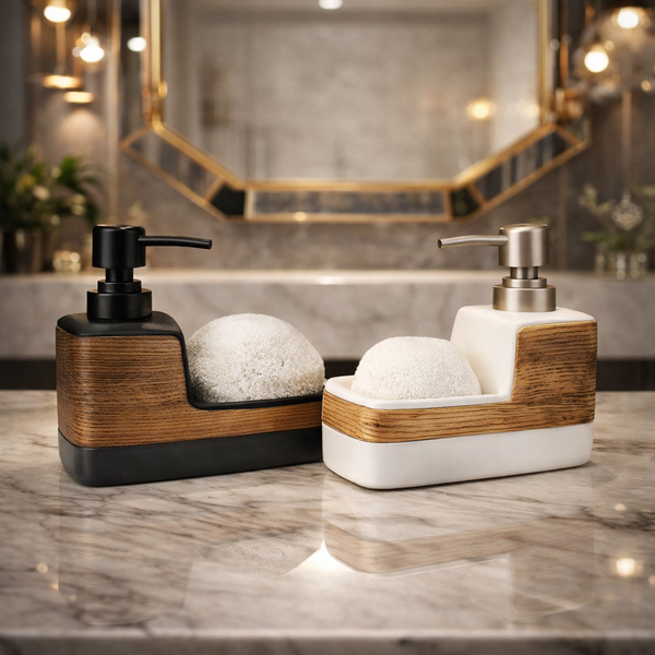 Luxury Ceramic Soap Dispenser with Sponge Holder – Modern Kitchen & Bathroom Organizer