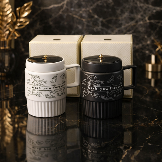 Luxury Ceramic Coffee Mug with Lid – Floral Design