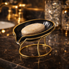 Luxury Black & Gold Ceramic Soap Dish with Metal Stand
