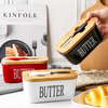 Ceramic Butter Dish with Wooden Lid & Knife Holder
