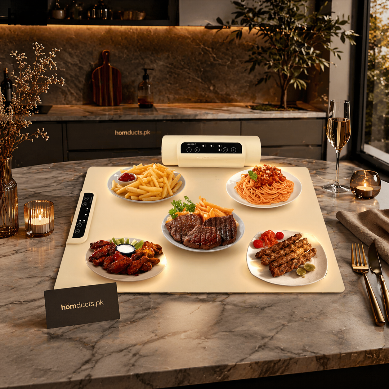 Luxury Rechargeable Electric Food Warming Tray – 8H Smart Timer | Cordless Hot Plate Server by Homducts.pk