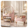 White-Gold Cosmetic Organizer with Dustproof Dome & Drawer Storage