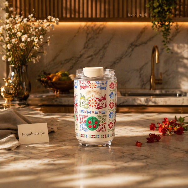 Original SMEG Dolce & Gabbana Stainless Steel Vacuum Insulated Cup – Luxury Floral Thermal Drinkware with Lid