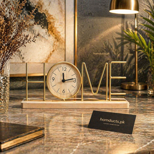 Luxury HOME Letter Table Clock – Modern Decorative Metal Desk Clock for Living Room & Bedroom