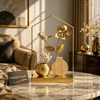 Luxury Golden Bird & Floral Frame Decor with Mini Vase Set – Elegant Tabletop Home Accent Piece