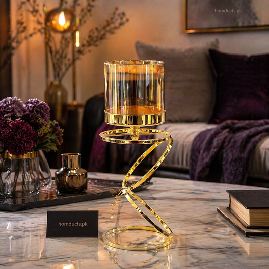 Luxury Gold Spiral Candle Holder with Glass Cover – Modern Decorative Table Centerpiece for Home & Dining