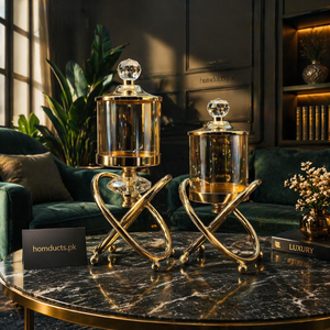 Luxury Crystal Glass Candle Holder Stand with Gold Base – Premium Decorative Lantern