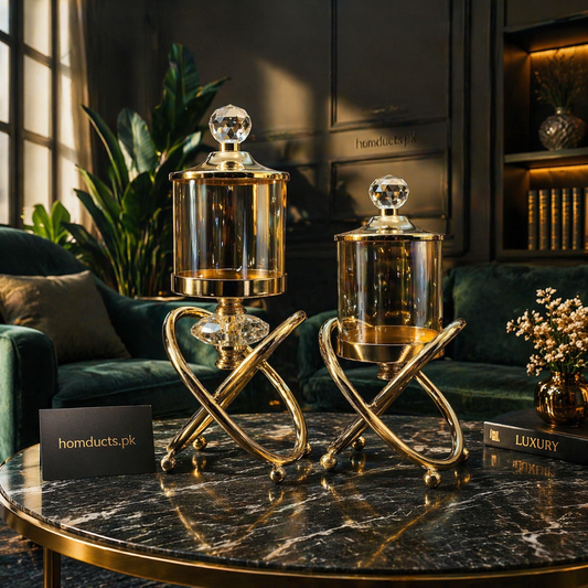 Luxury Crystal Glass Candle Holder Stand with Gold Base – Premium Decorative Lantern